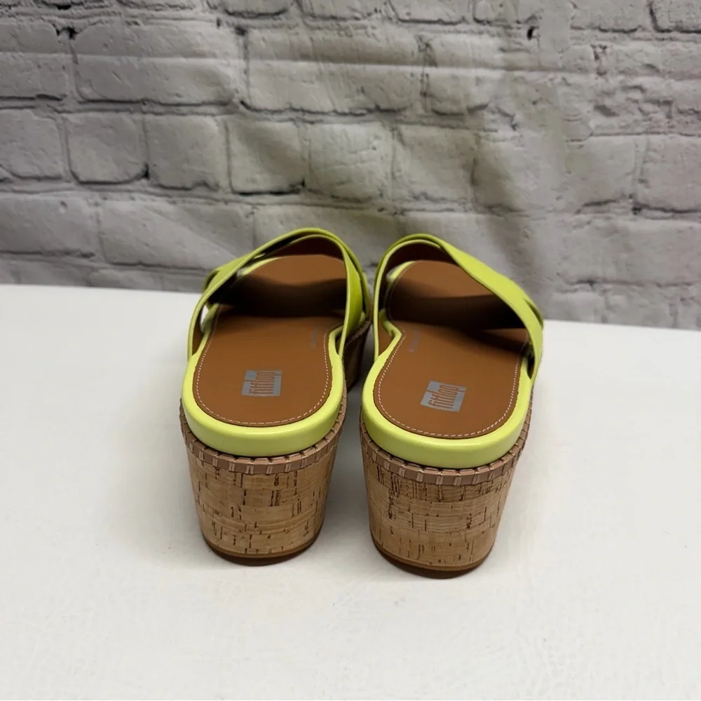 Fitflop Eloise leather Neon Lime Crisscross Platform Slide Sandals size 6 nwot